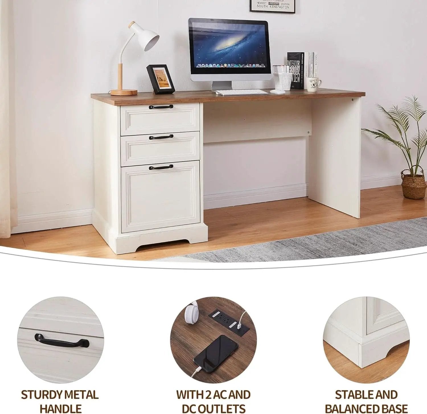 60 Inch L Shaped Desk With Farmhouse Cabinetry Storage from PriceLows™