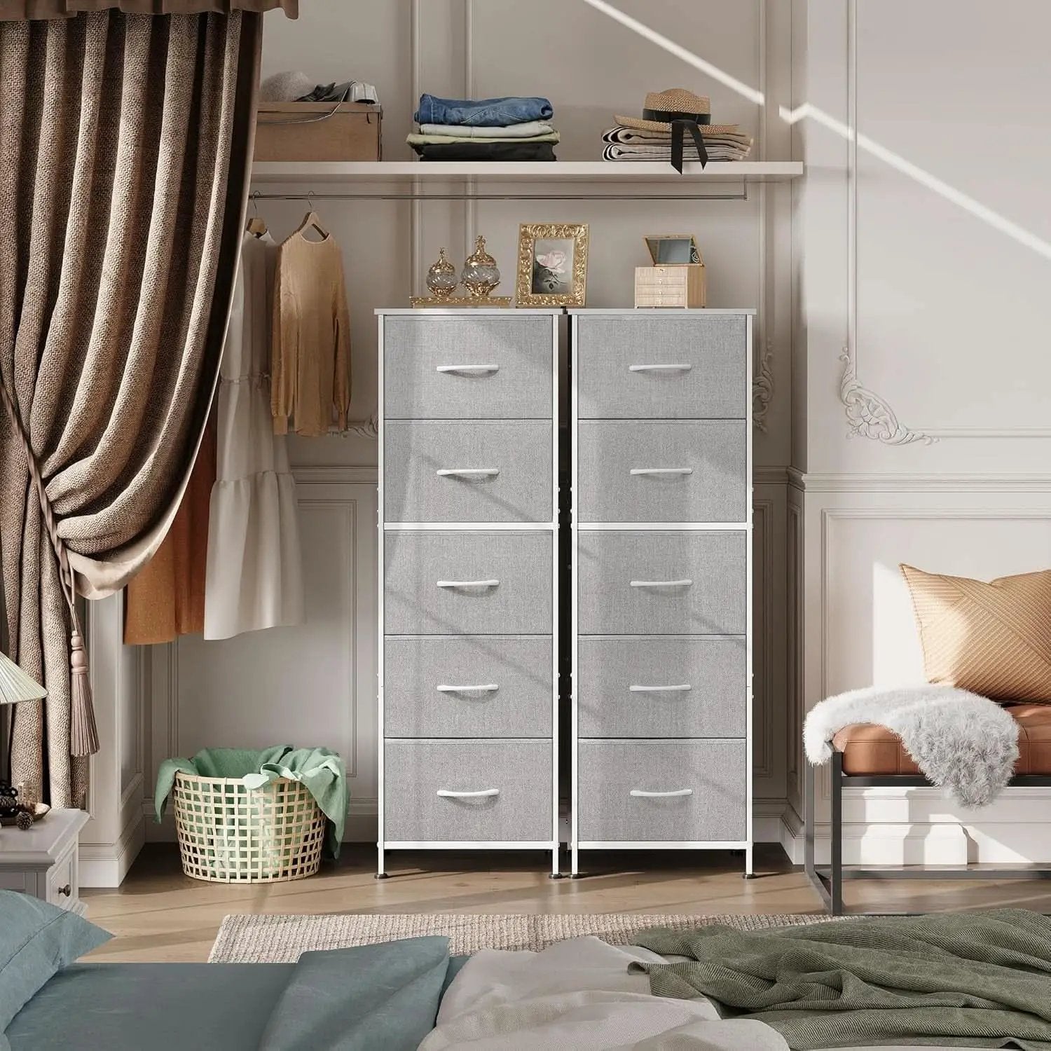 Light Grey Fabric Dresser 5 Drawer Organizer Storage Solution from PriceLows™