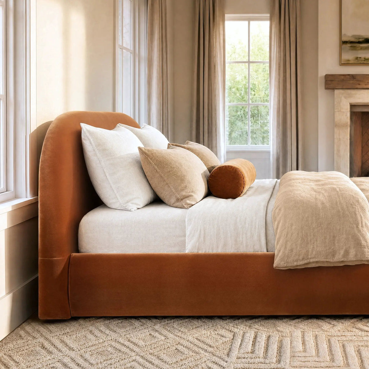 Archie Upholstered Platform Bed | Puffy Arch Headboard | Grounded Design | No Box Spring Needed