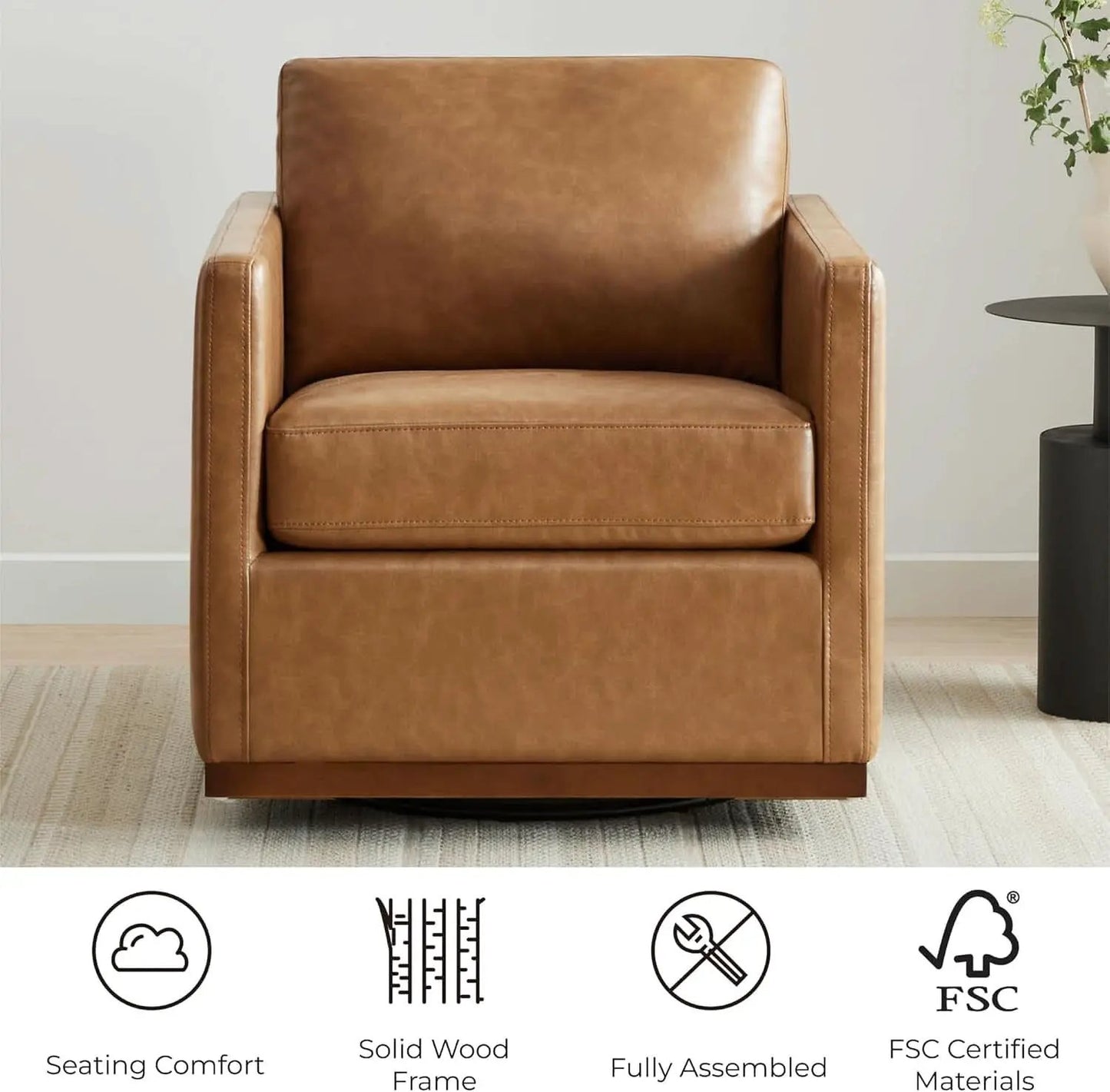 Swivel Accent Chair FauxLeather SaddleBrown Armchair LivingRoom from PriceLows™