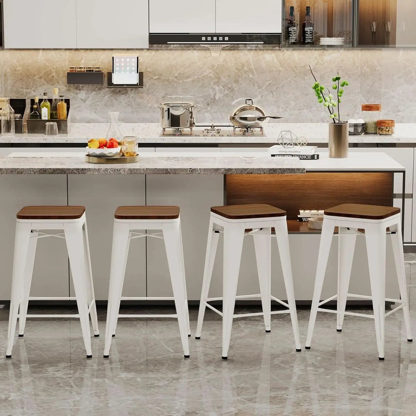 Metal Bar Stools Set of Four Backless Stackable Design from PriceLows™