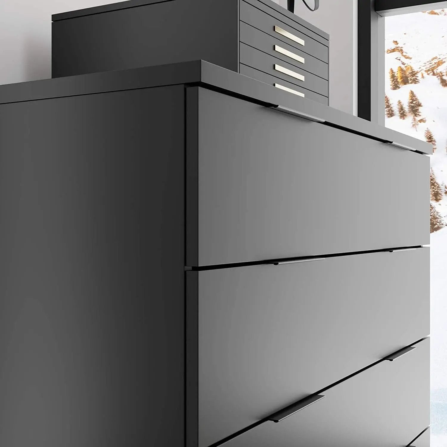 Black Modern Four Drawer Dresser Storage Chest For Bedroom from PriceLows™