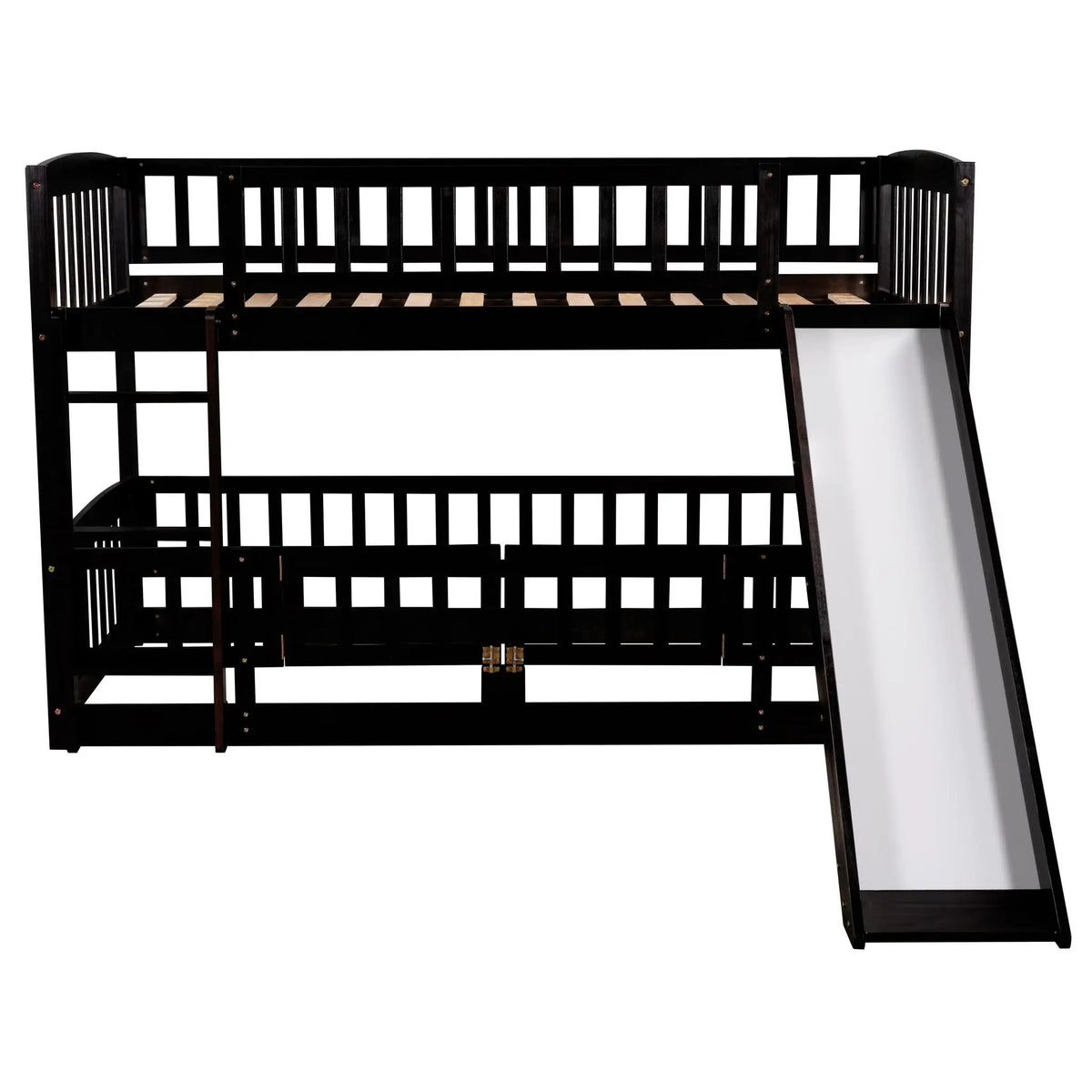 Low Bunk Bed With Slide | Fence And Ladder | Built-In Play Area | Kids Bedroom