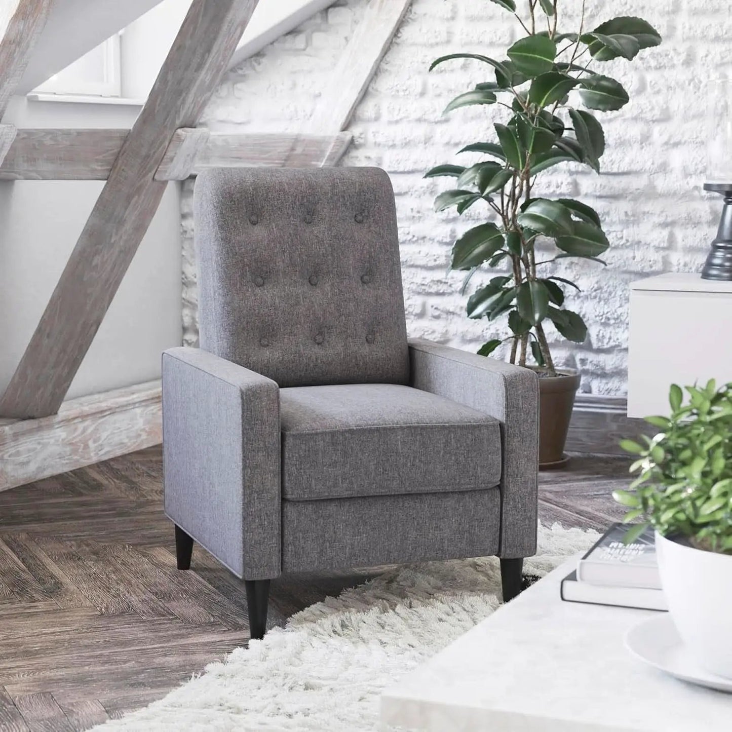 Ezra Pushback Recliner Gray Fabric Mid Century Modern from PriceLows™