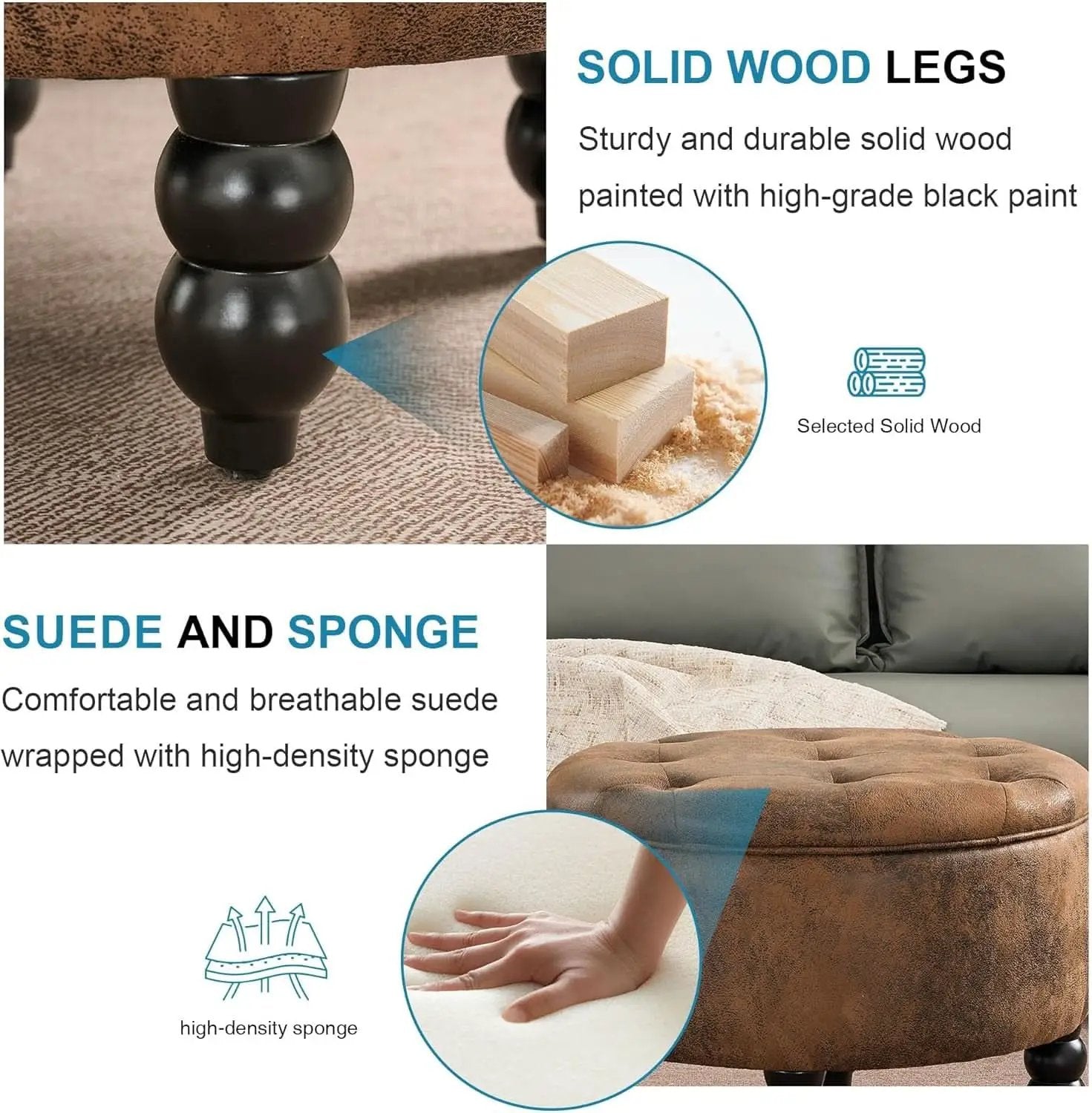24 Inch Upholstered Storage Ottoman Featuring Tray from PriceLows™