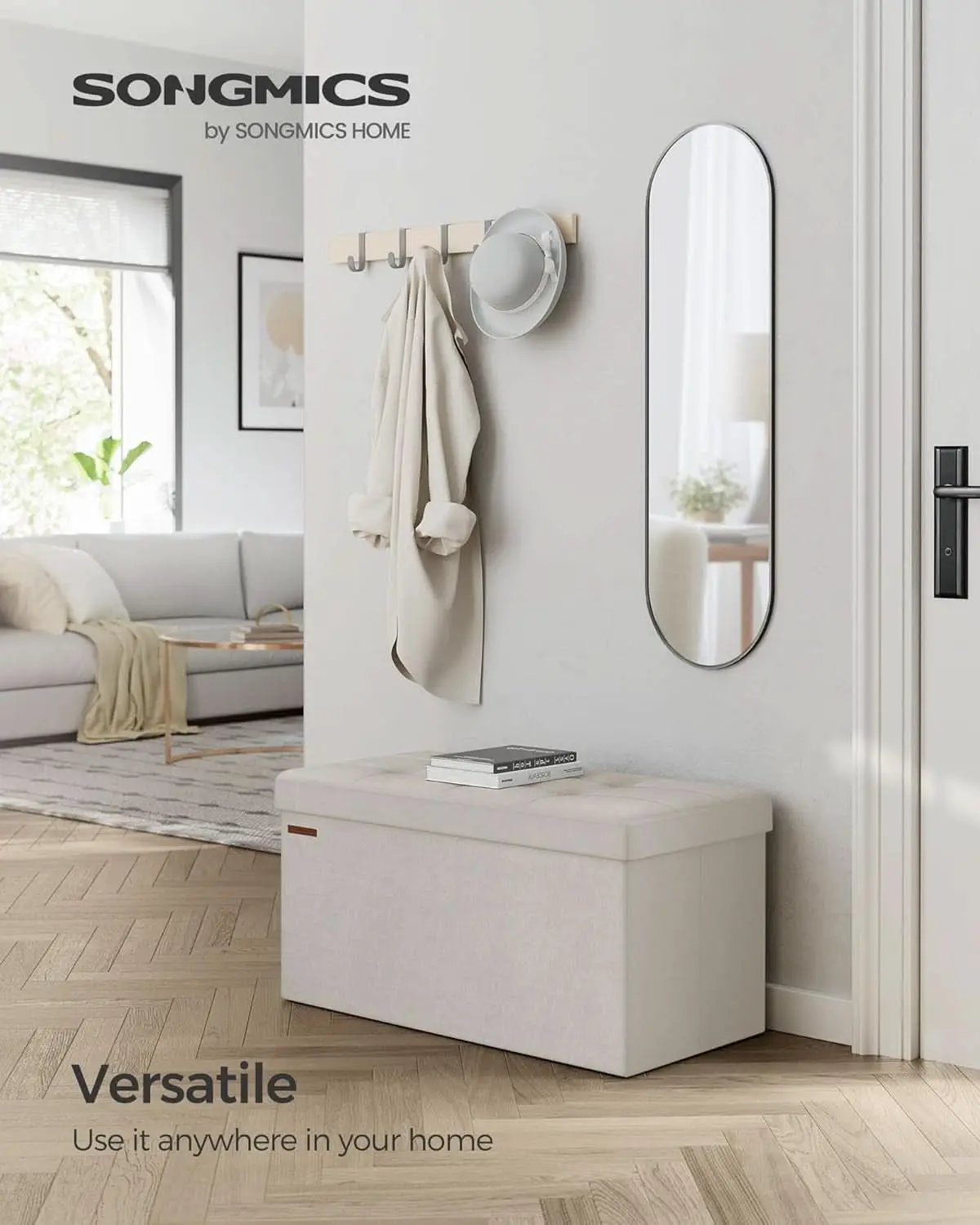 Cream White Foldable Storage Ottoman Bench 15x30x15 from PriceLows™