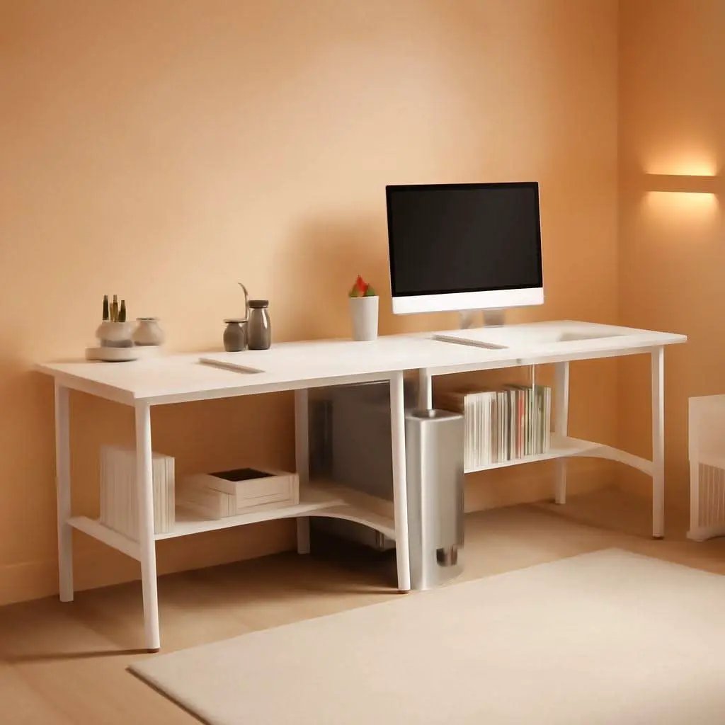 Two Person Desk With BuiltIn Bookshelf 79Inch White from PriceLows™