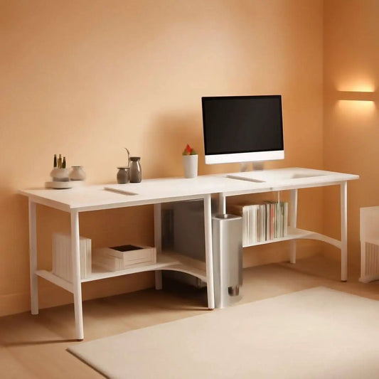 Two Person Desk With BuiltIn Bookshelf 79Inch White from PriceLows™