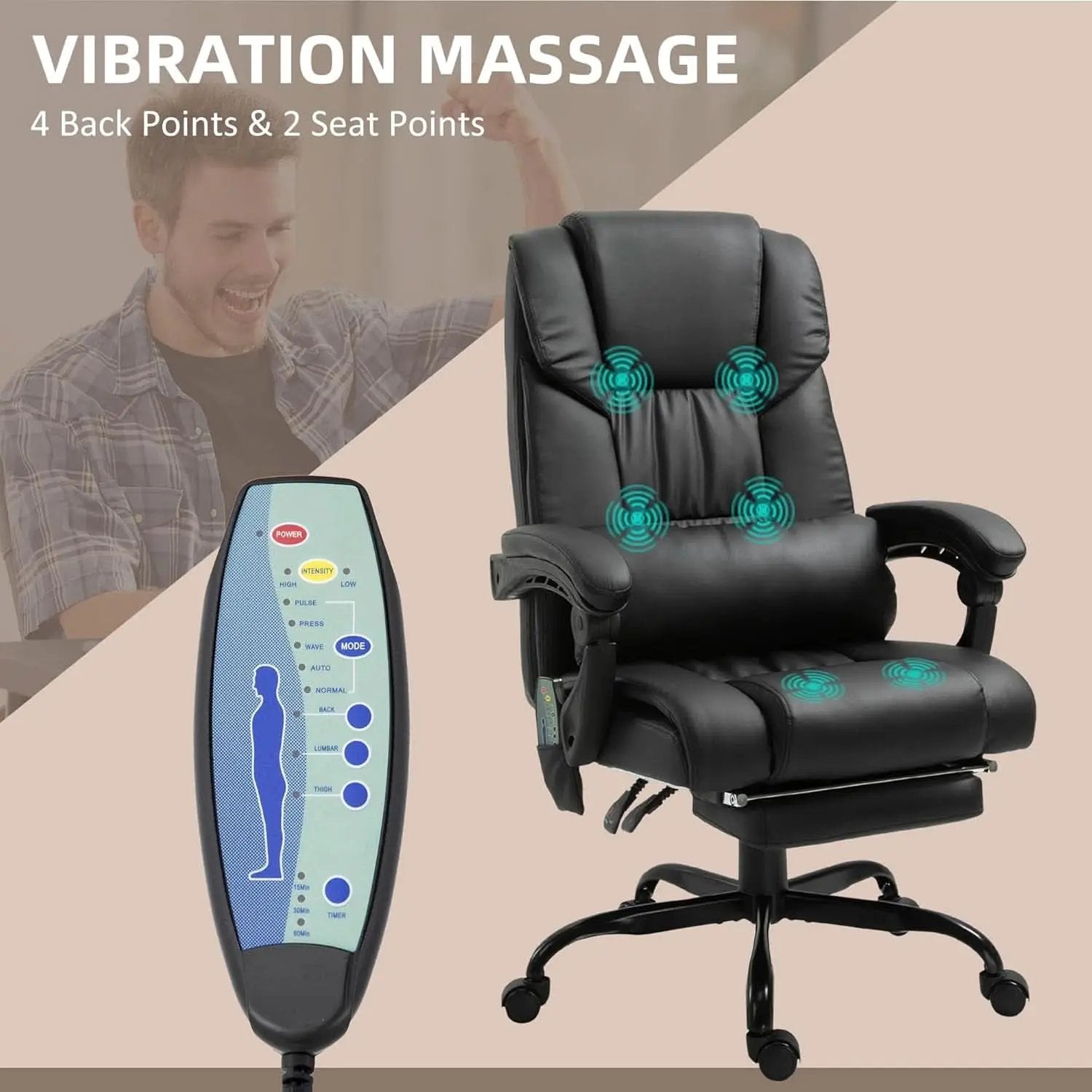 High Back Massage Office Chair With 6 Vibration Points And Footrest Black from PriceLows™