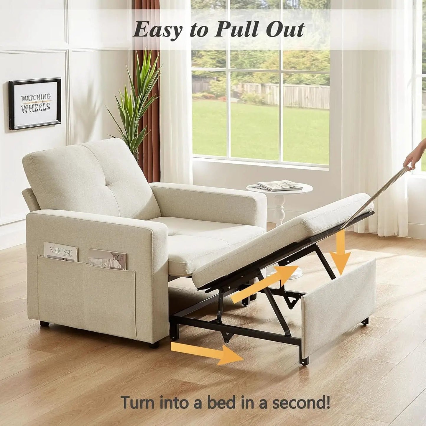 Forty Two Point Five Inch Sleeper Chair Bed Beige Convertible Sofa Bed from PriceLows™