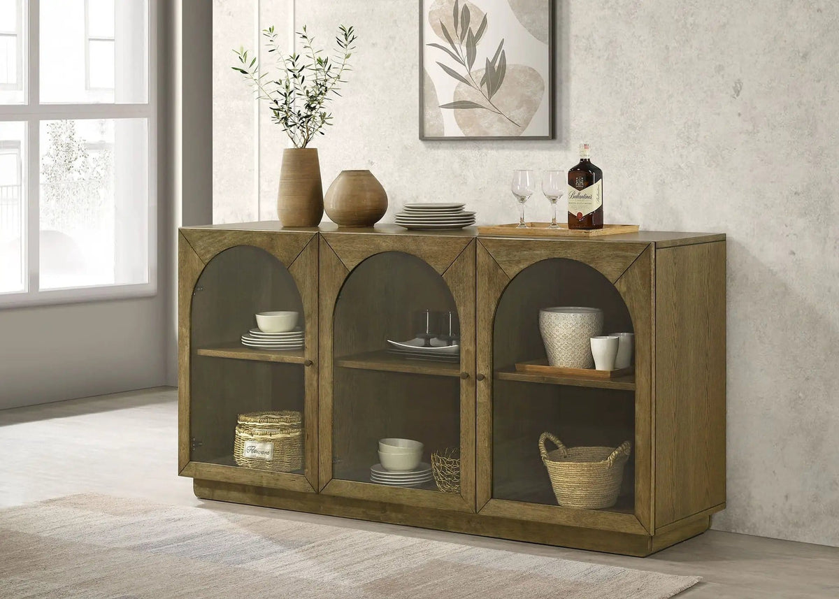 Castlewood 71-inch Dining Sideboard Buffet Server Brown | 70.75 x 17.75 x 35.75 in | Rubberwood & Engineered Wood | Oak