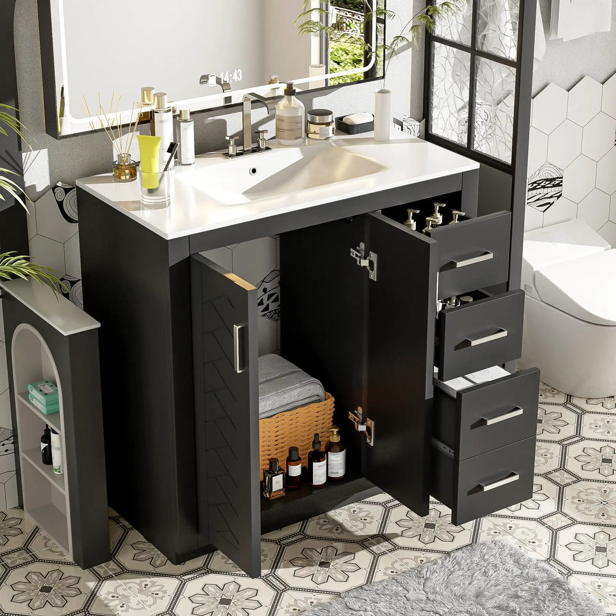 36 Inch Bathroom Vanity | Ceramic Sink Combo | 3 Drawers | Soft Closing Doors