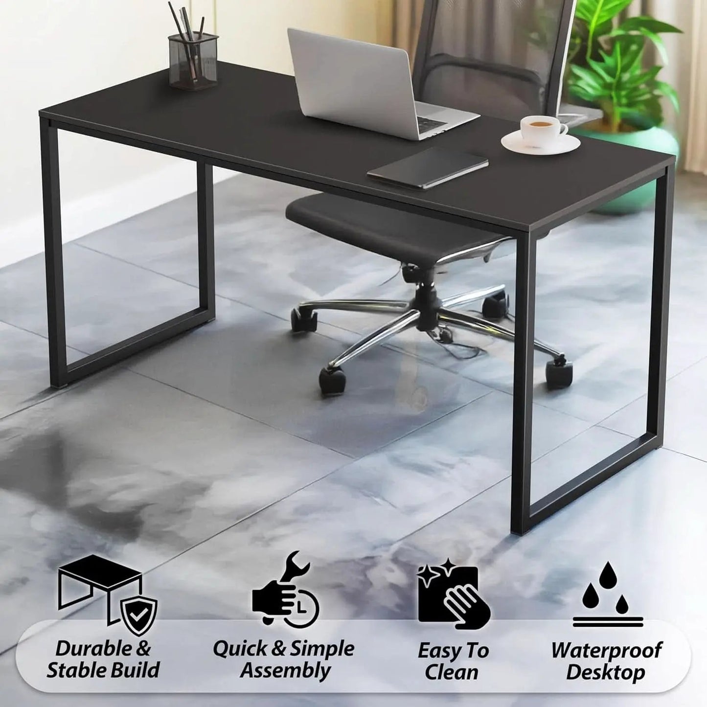 55 Inch Black Computer Desk Powder Coated Steel Frame from PriceLows™