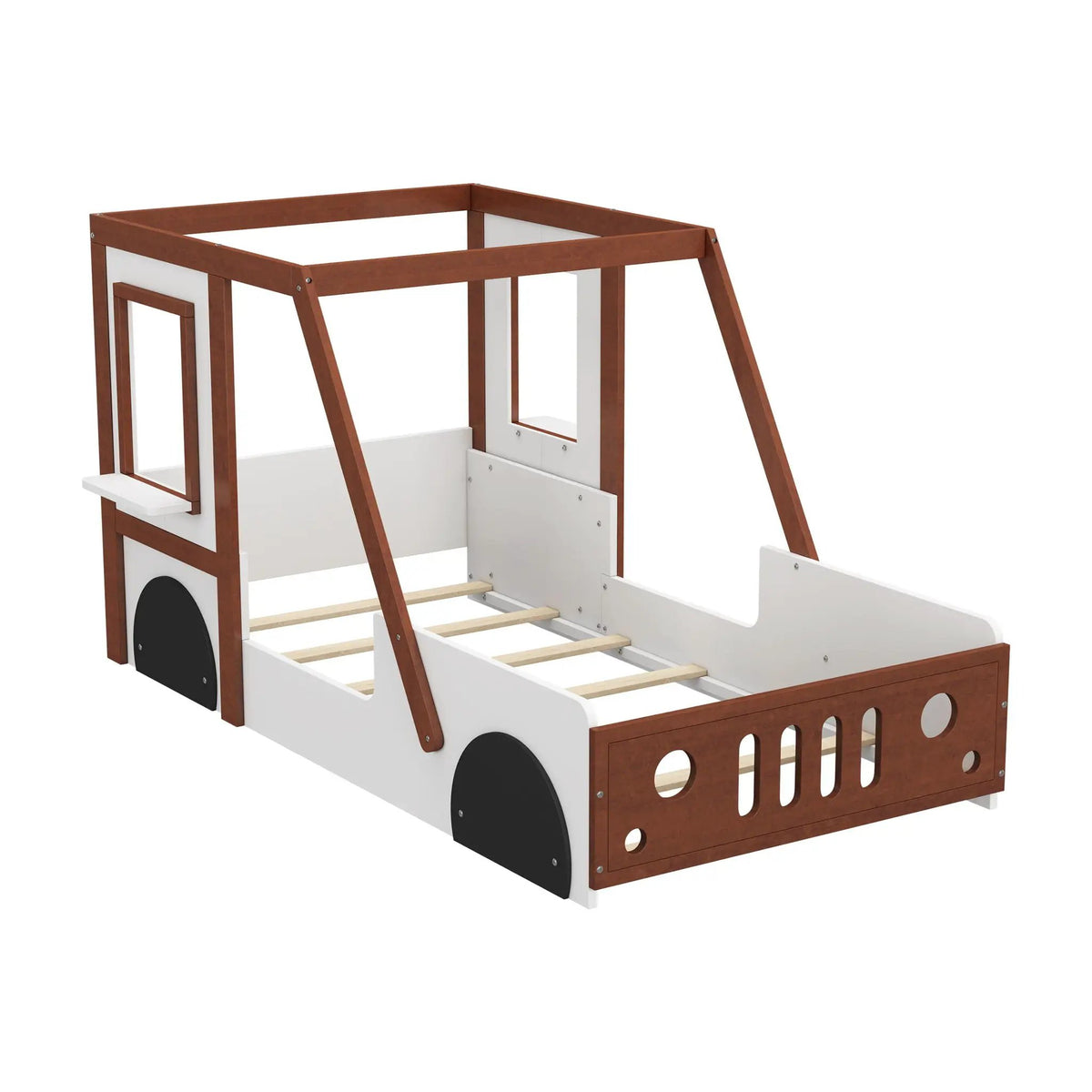 Twin Car Bed | Solid Wood Frame | Car Shaped Design | White Orange