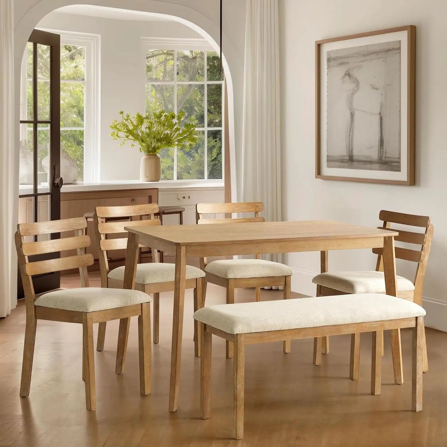 Farmhouse Dining Table Set With Upholstered Chairs from PriceLows™
