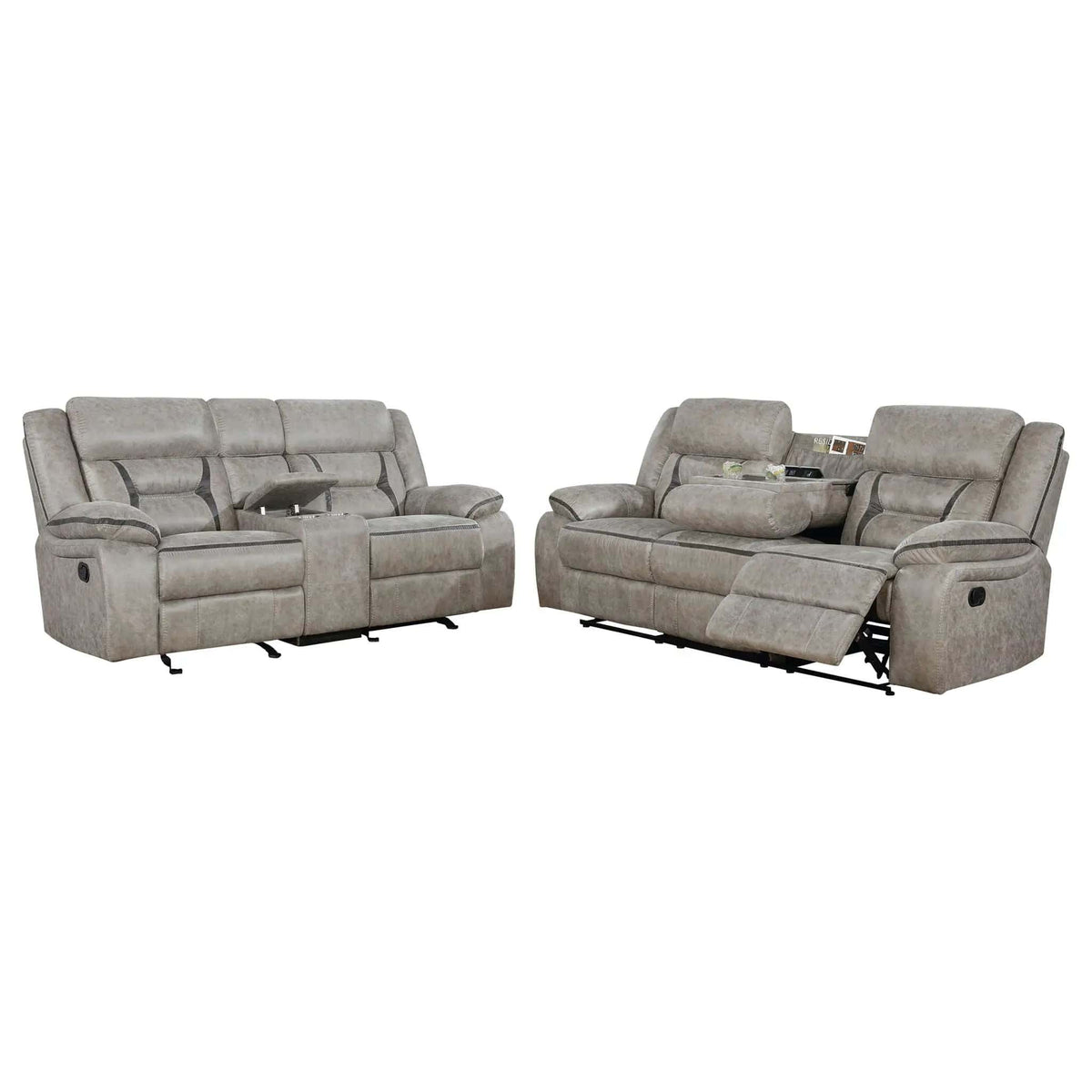 Greer 2-piece Upholstered Reclining Sofa Set | 2-Piece Set | Stainless Steel | Taupe