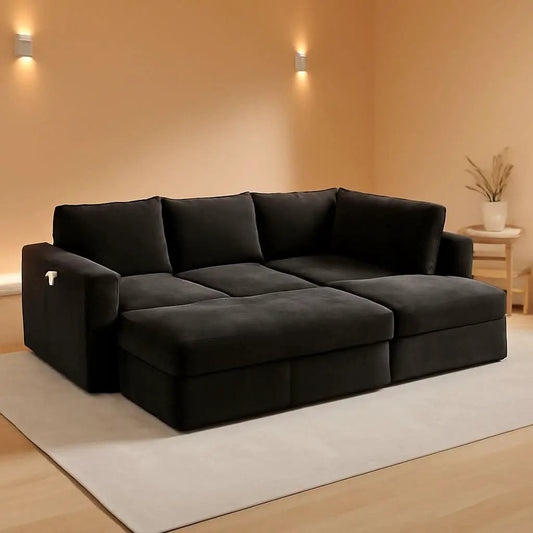 Black 83Inch Deluxe Sleeper Sectional Sofa With Storage from PriceLows™
