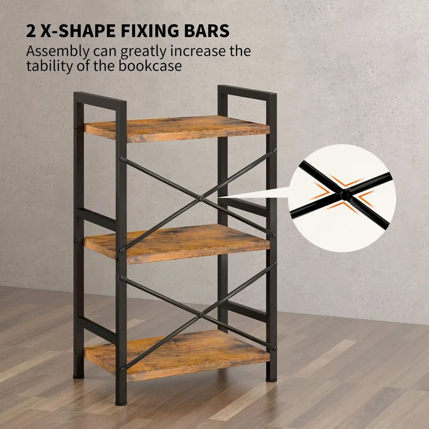 Rustic Brown 3 Tier Metal Bookshelf For Living Room from PriceLows™