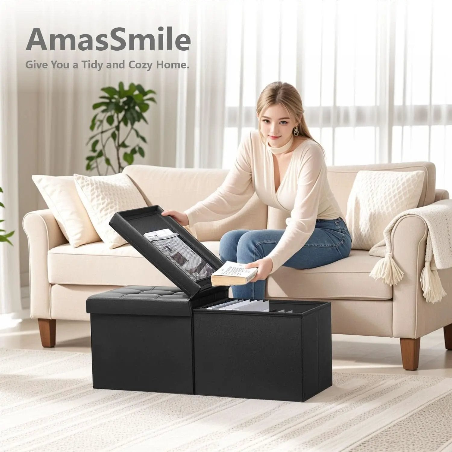 Ottoman With Premium Black Storage 34 Inch Dimension from PriceLows™