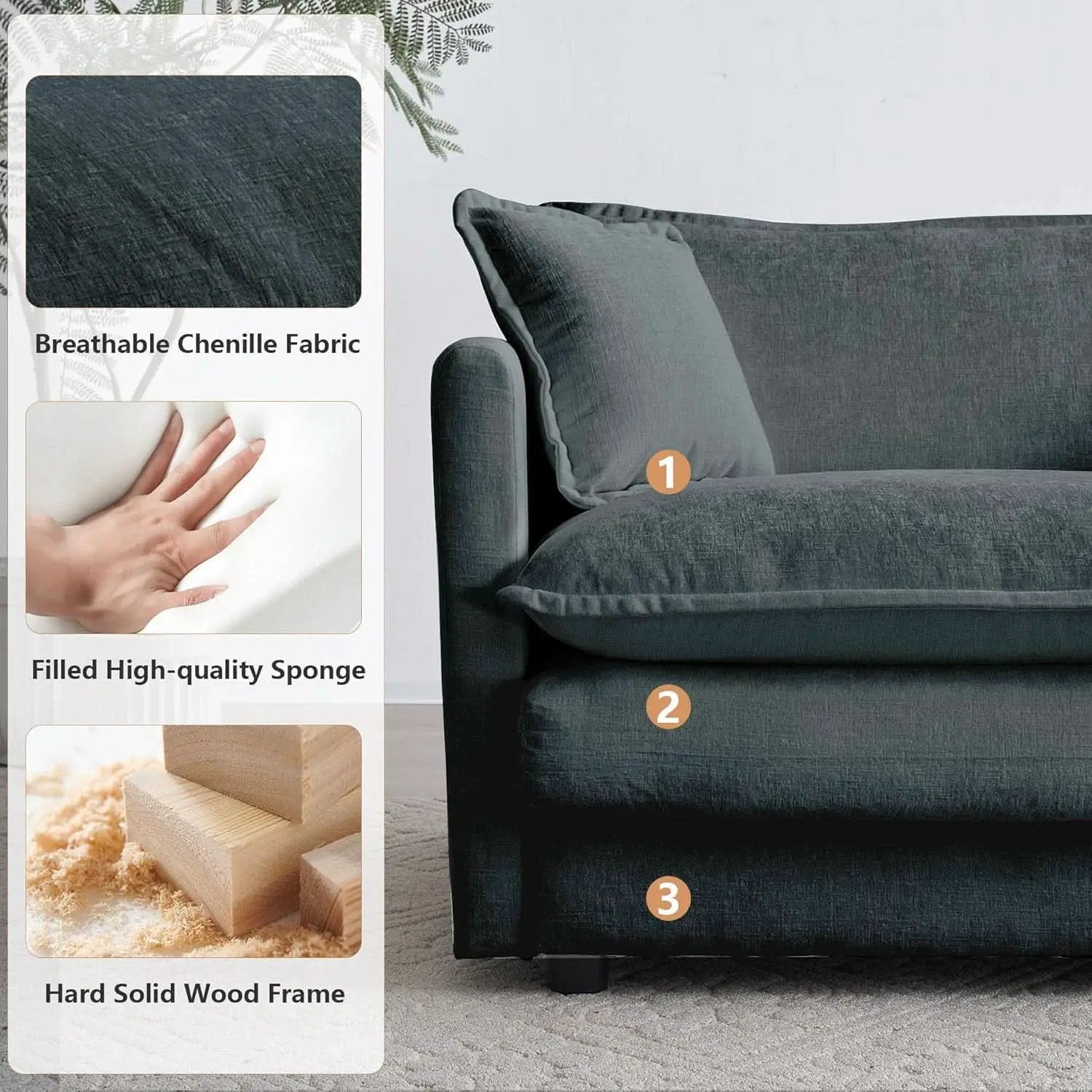 Grey Chenille 2 Piece Loveseat Armchair Set With Pillows from PriceLows™