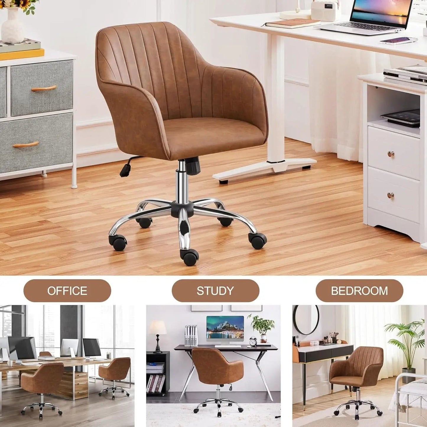 Height Adjustable Brown Ergonomic Office Desk Chair from PriceLows™
