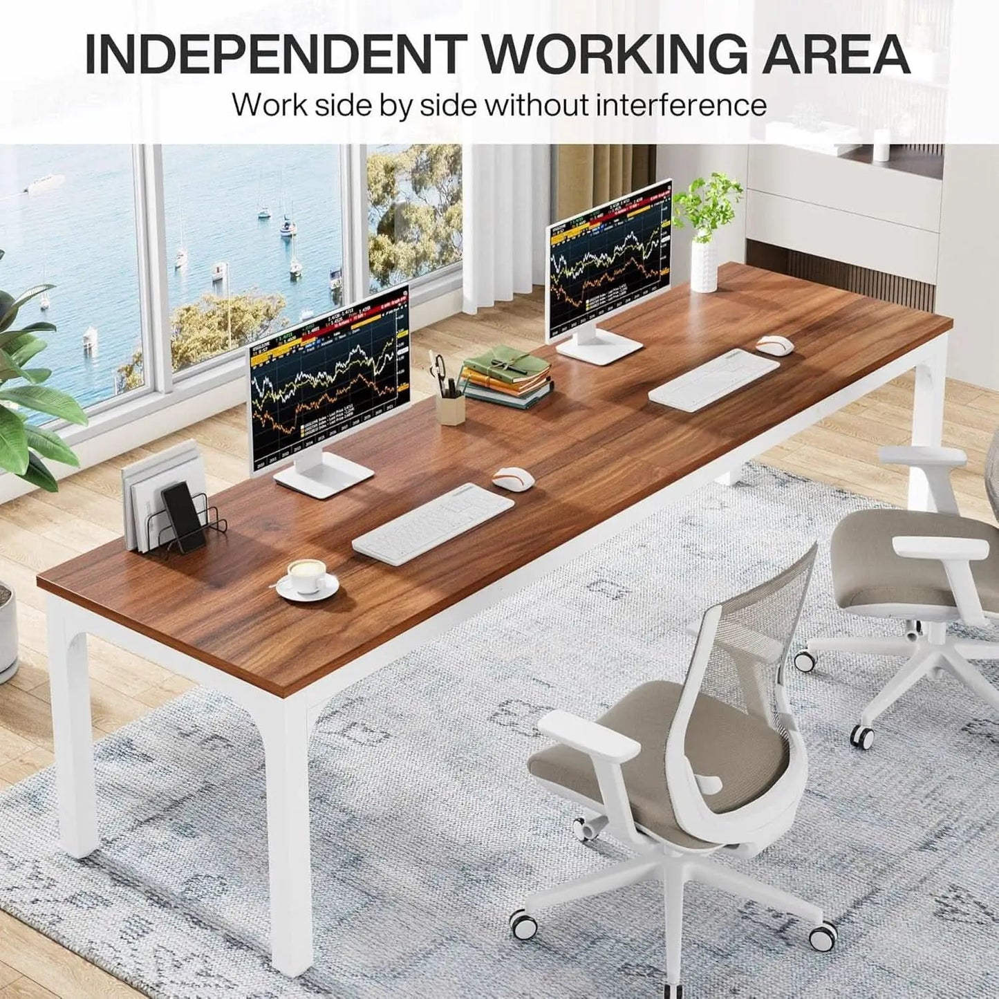 78.7 Inch Extra Long Computer Desk For Two Walnut White from PriceLows™