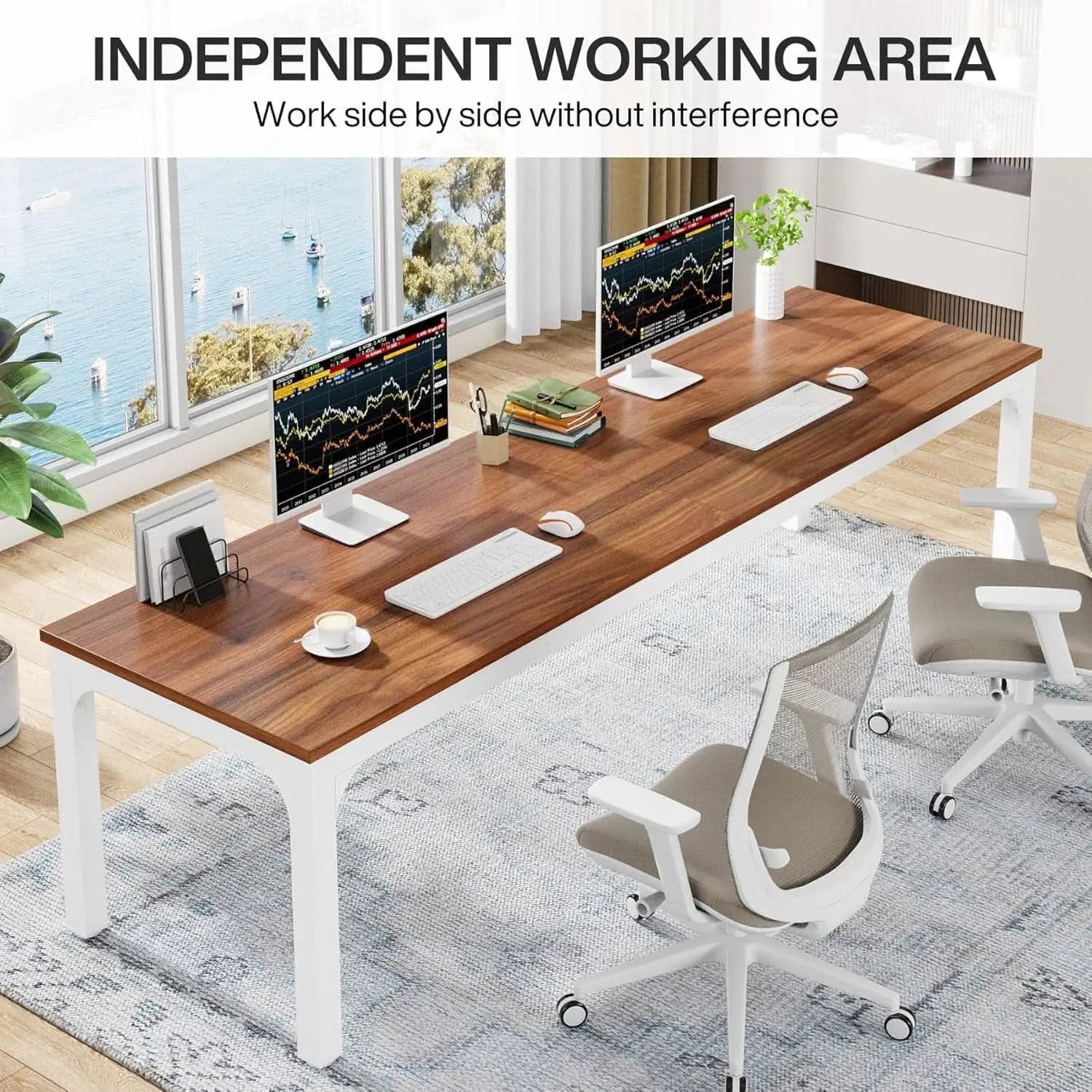 78.7 Inch Extra Long Computer Desk For Two Walnut White from PriceLows™
