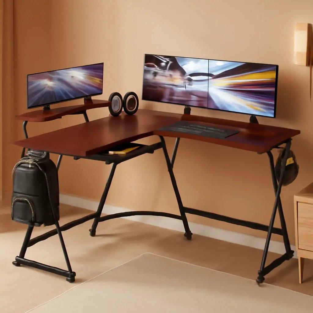 Vista L Shape Desk With Adjustable Monitor Stand Cherry from PriceLows™