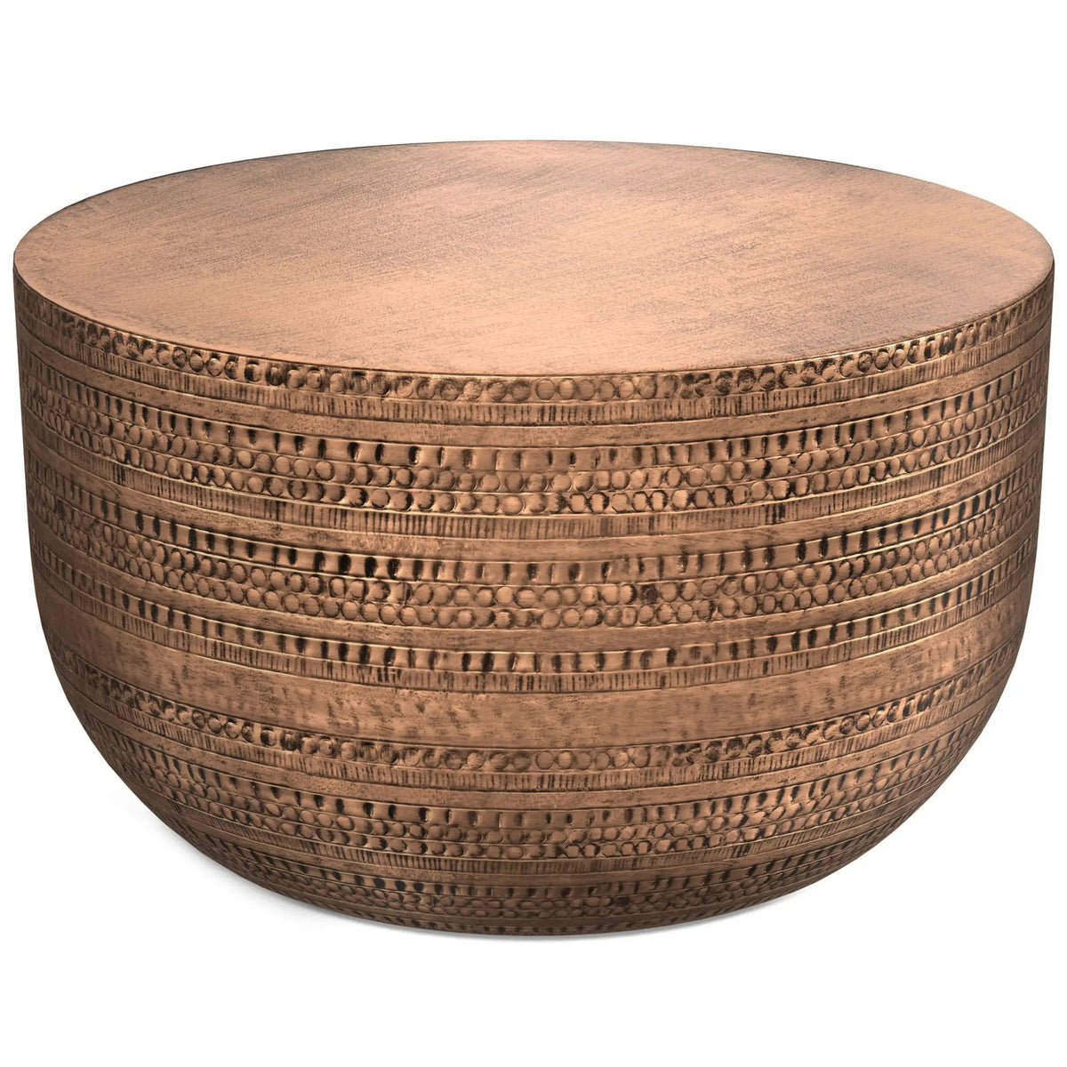 Johnsen Metal Coffee Table | Handcrafted | Large Round Shape | Distinctive Textured Detail