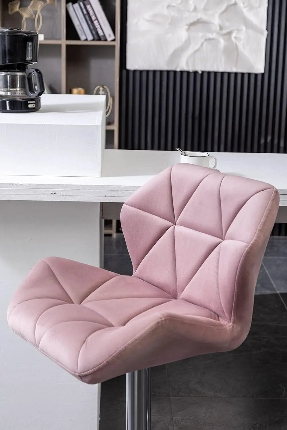Breni Velvet Diamond Tufted Swivel Bar Stool Set Of 2 Mauve from PriceLows™