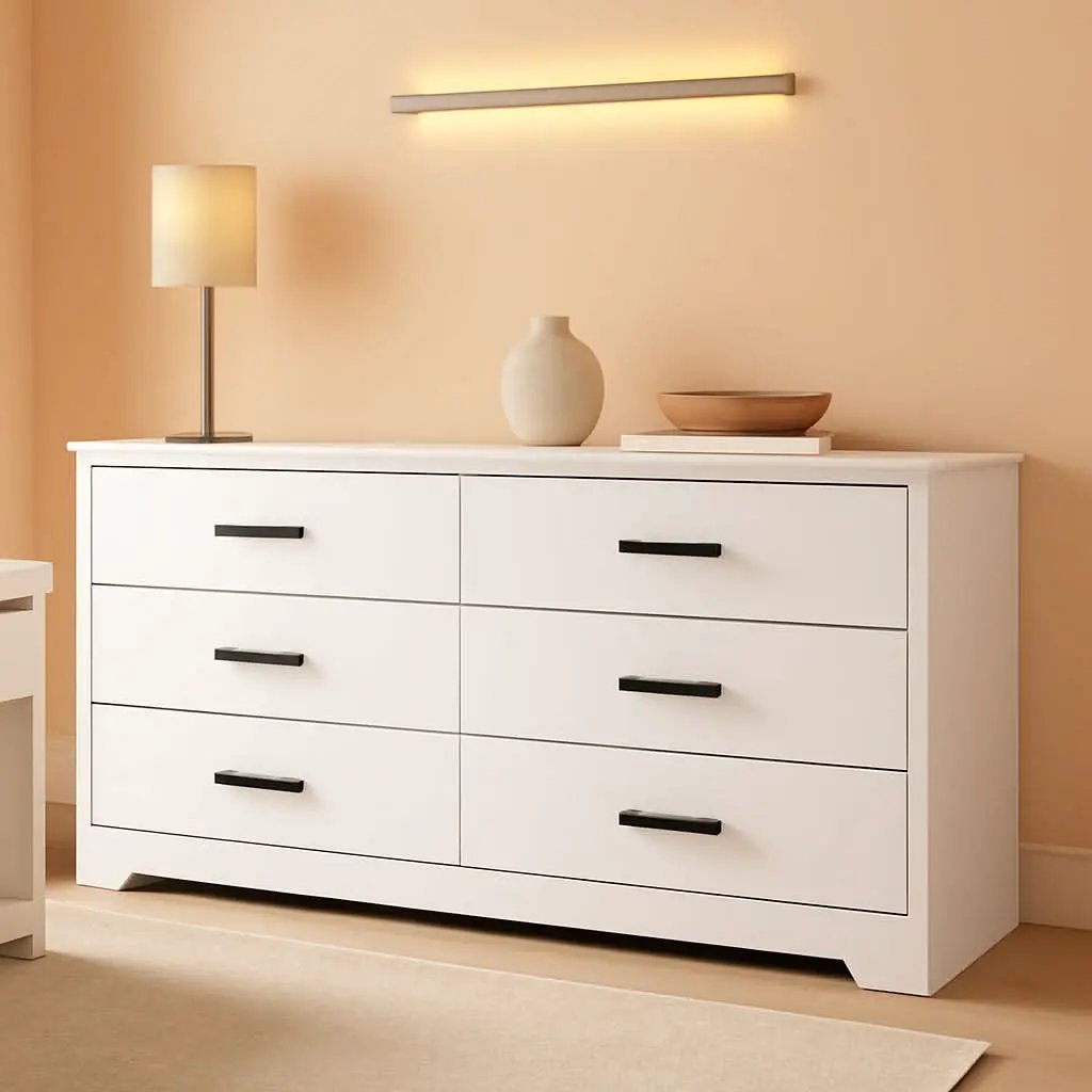 White Wooden 5 Drawer And 6 Drawer Dresser With Side By Side Layout from PriceLows™