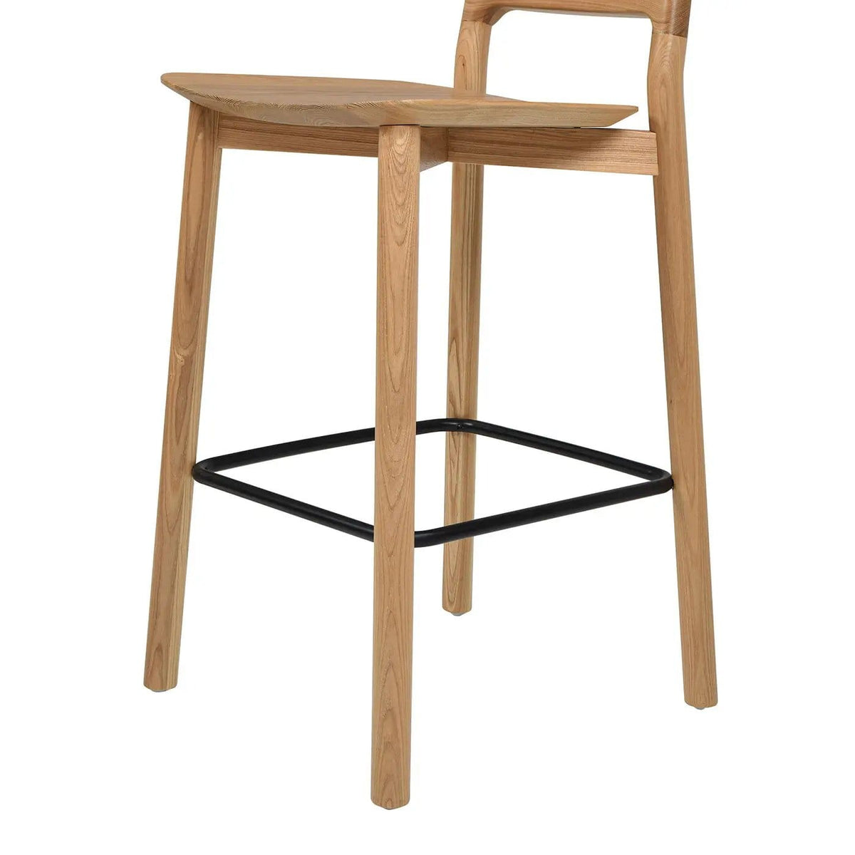 Sven Modern Minimalist Low Back Counter Stool Counter Height (24"-27") | 18 x 18.5 x 31 in | Iron & Wood | Natural Blonde Ash