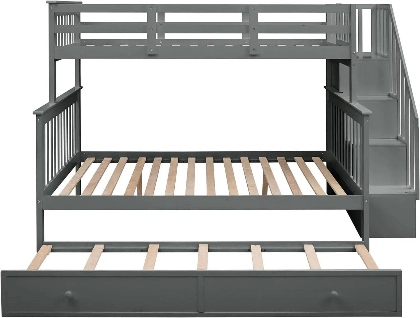 Twin Over Full Bunk Bed With Trundle Storage Shelves Grey from PriceLows™