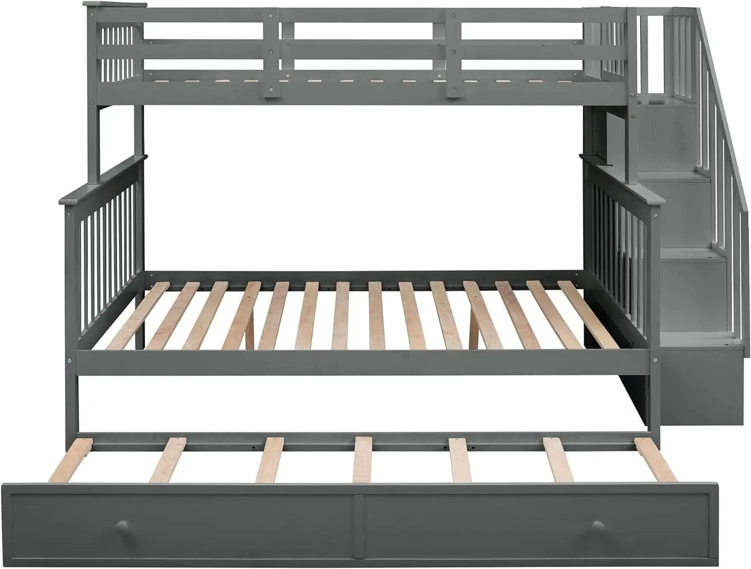 Twin Over Full Bunk Bed With Trundle Storage Shelves Grey from PriceLows™