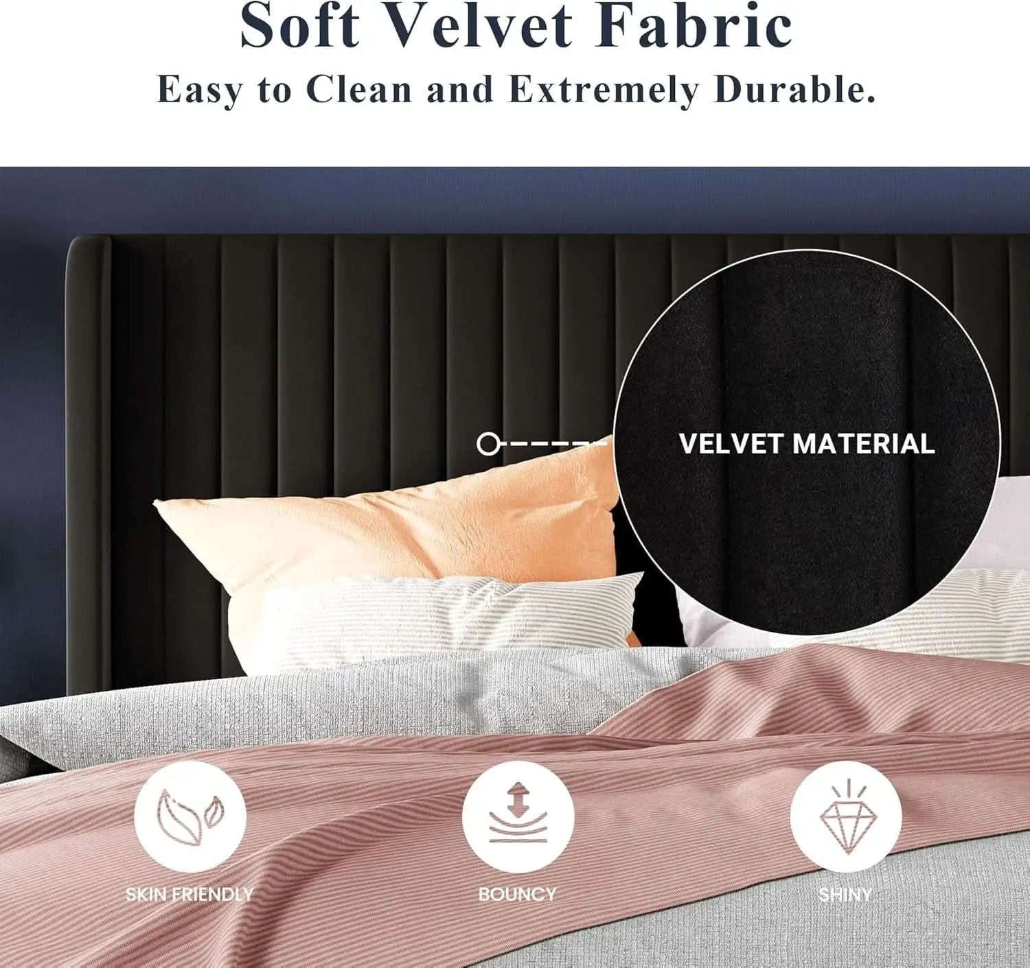 Queen Size Velvet Bed Frame With Wingback Headboard Storage from PriceLows™