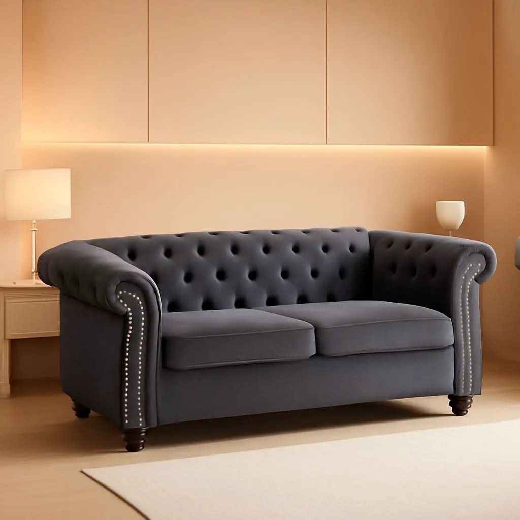 Gray Velvet Loveseat Modern Living Room Furniture Sofa from PriceLows™
