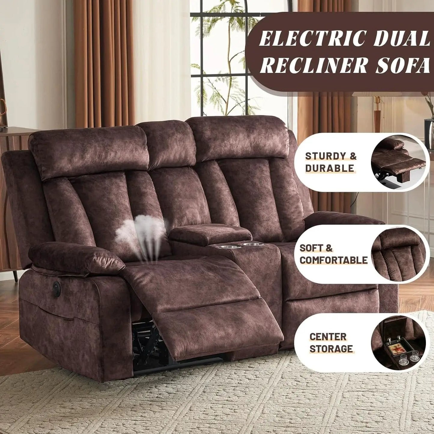 Power Reclining Sofa Set 3 Seat With Massage USB Ports from PriceLows™