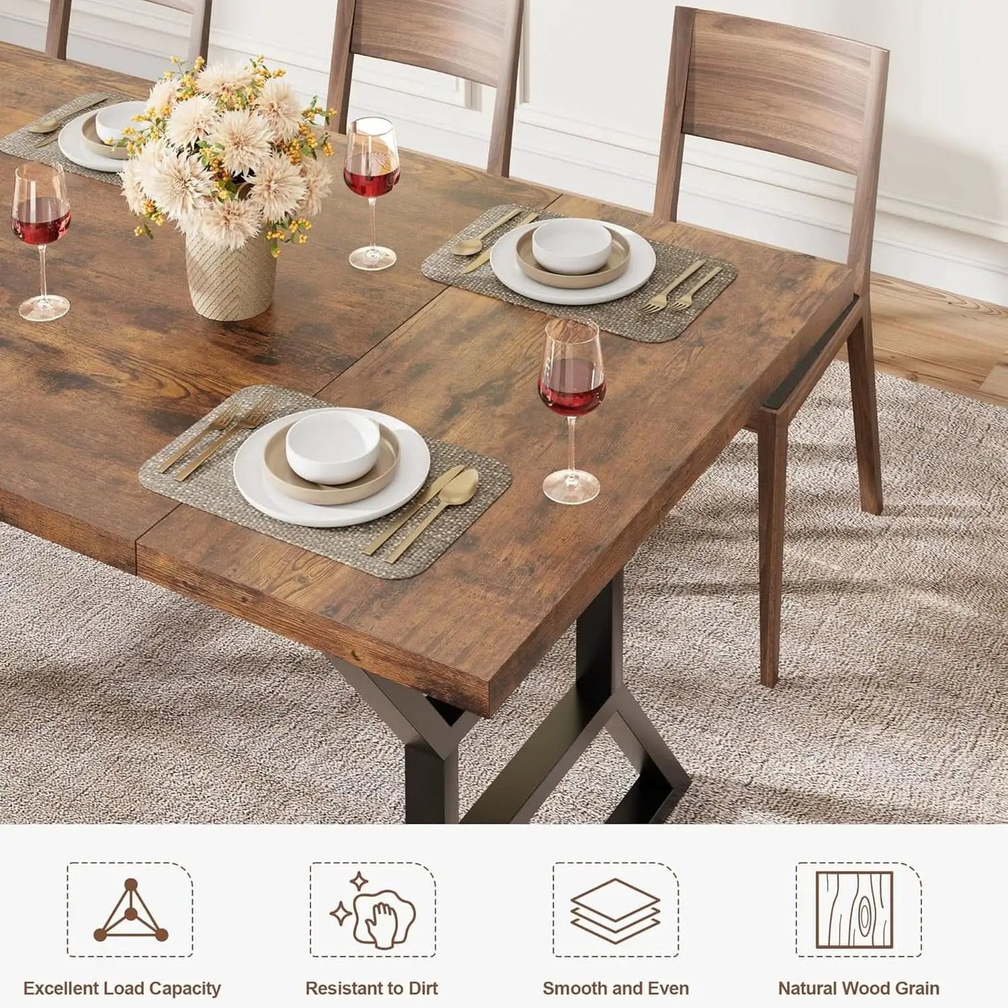 70.9 Inch Farmhouse Dining Table With X Shaped Metal Legs from PriceLows™
