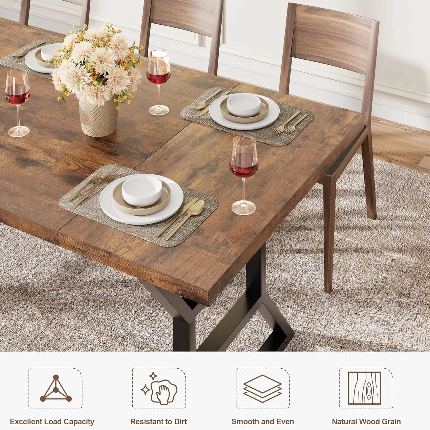 70.9 Inch Farmhouse Dining Table With X Shaped Metal Legs from PriceLows™