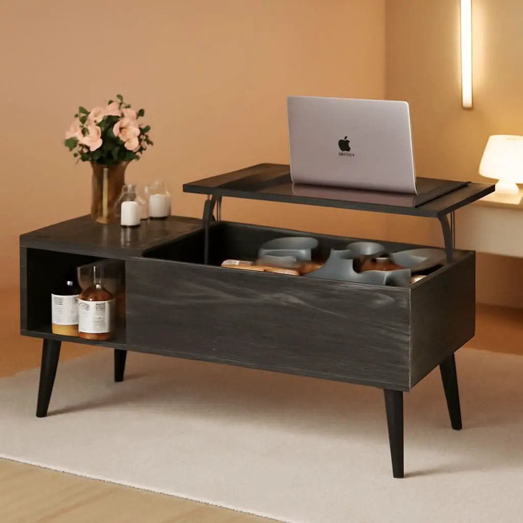 Wood Lift Top Coffee Table Hidden Compartment Charcoal from PriceLows™