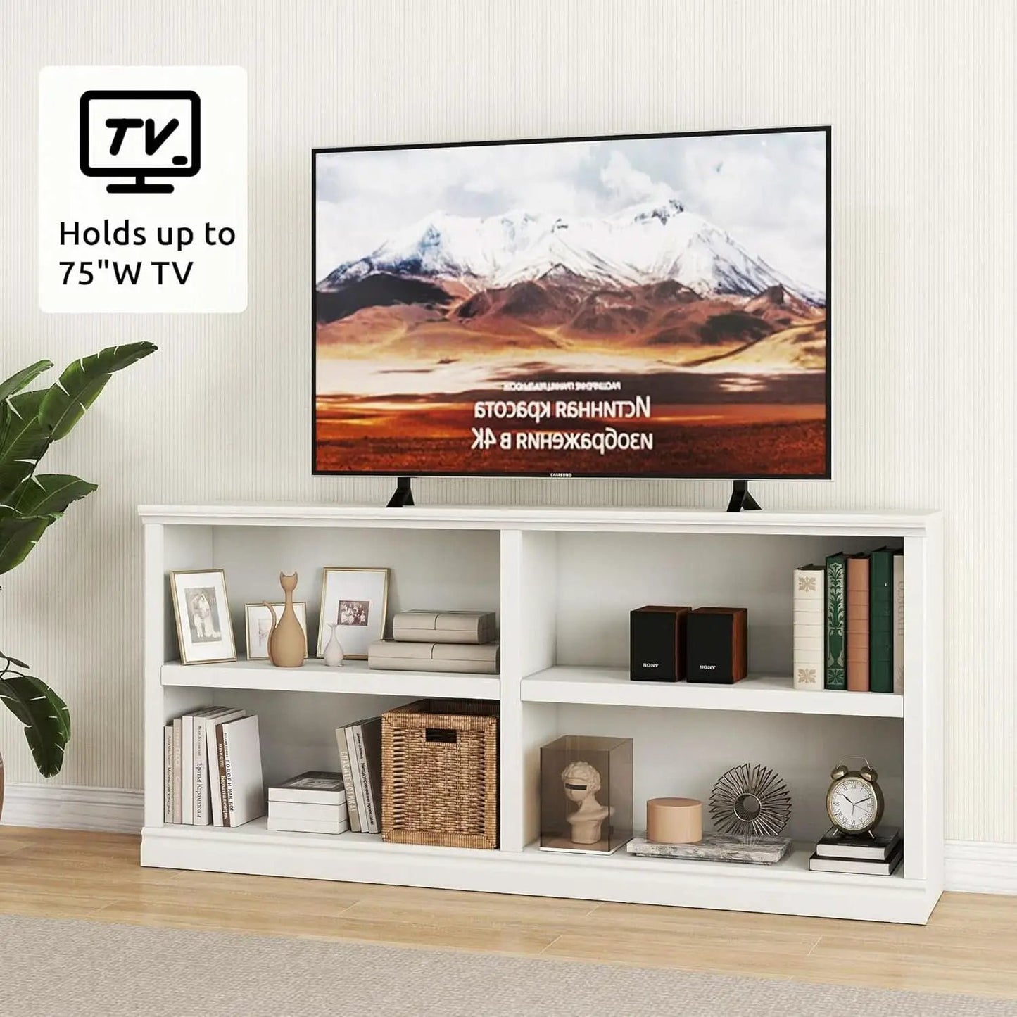 White Double Wide Bookshelf 64 Inch 2 Tier Storage Unit from PriceLows™