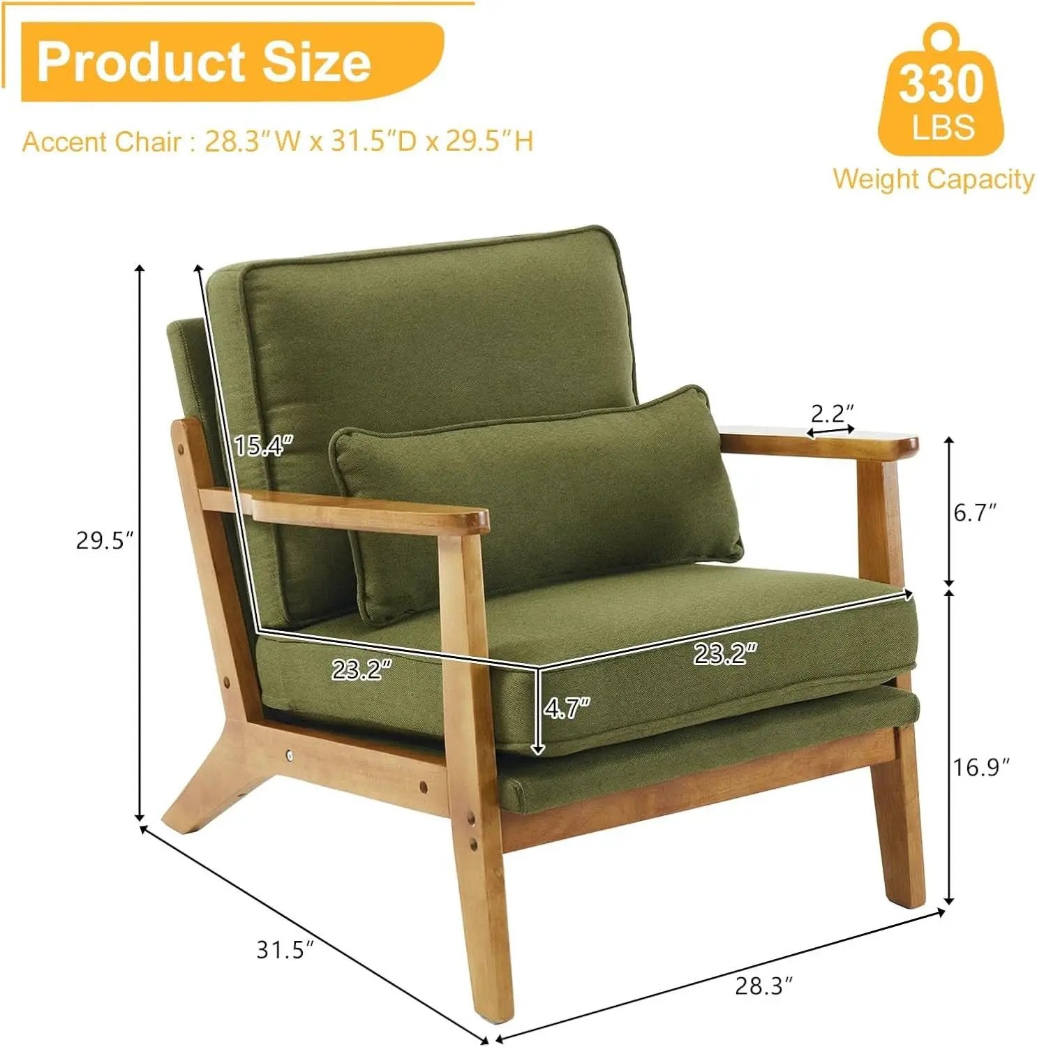 Green Luxury Upholstered Armchair With Lumbar Pillow from PriceLows™