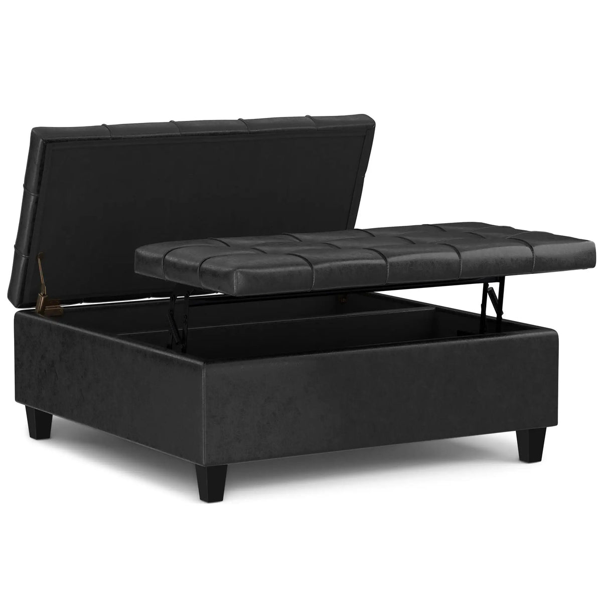 Coffee Table Storage Ottoman | Lift Top Hinge | Solid Wood Base | Large Square