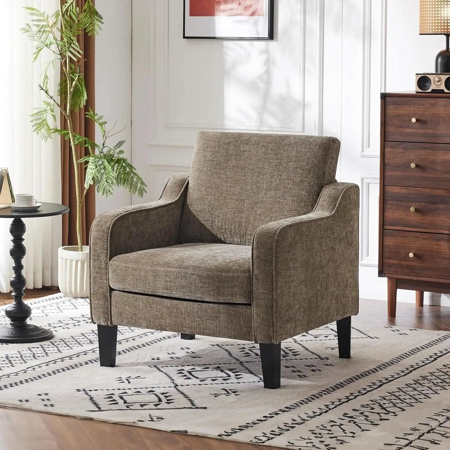 Light Brown Upholstered Midcentury Living Room Armchair from PriceLows™