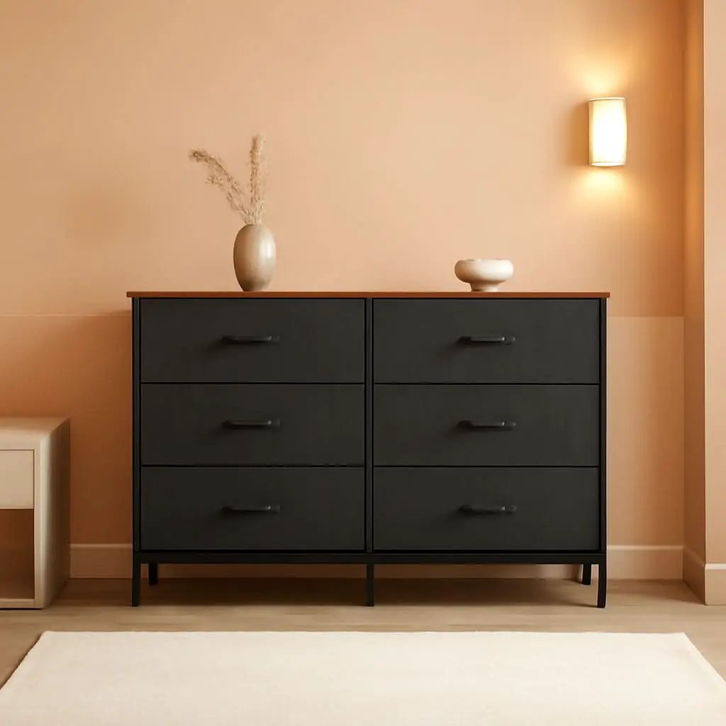 Black Rustic Dresser With TV Stand And Six Drawers from PriceLows™