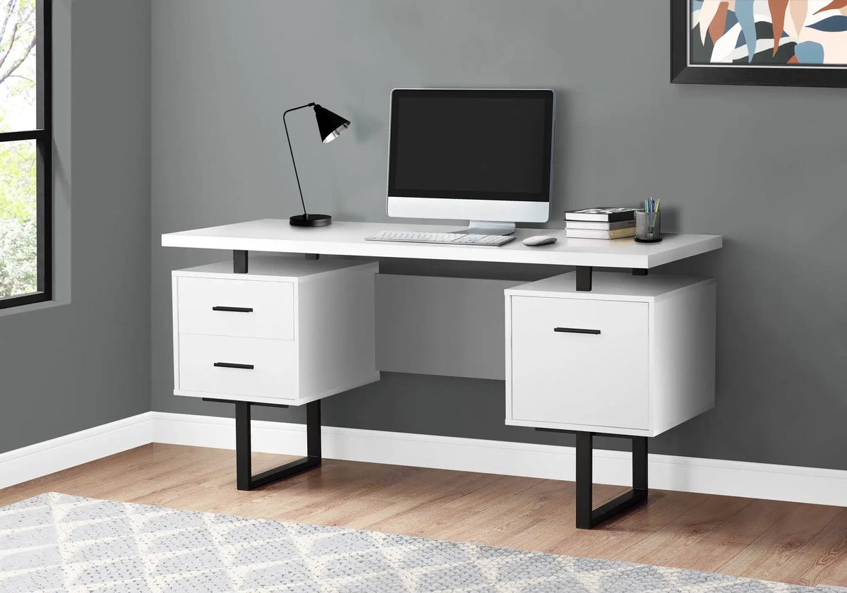 60 Inch Computer Desk | Laminate Finish | Two Top Drawers And File Drawer | Reversible Set-Up