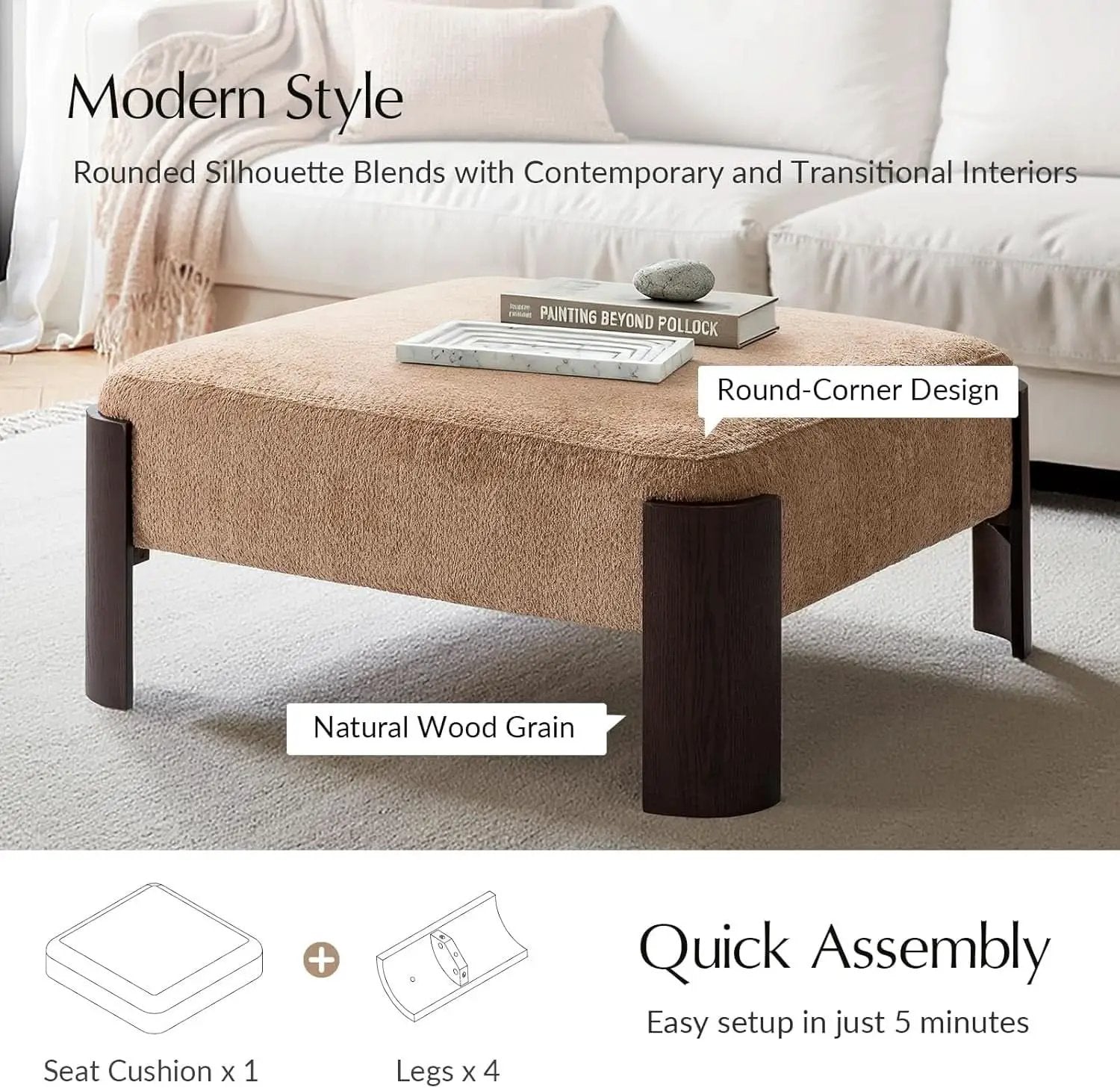 Forty Inch Super Soft Chenille Ottoman Coffee Table Sand from PriceLows™