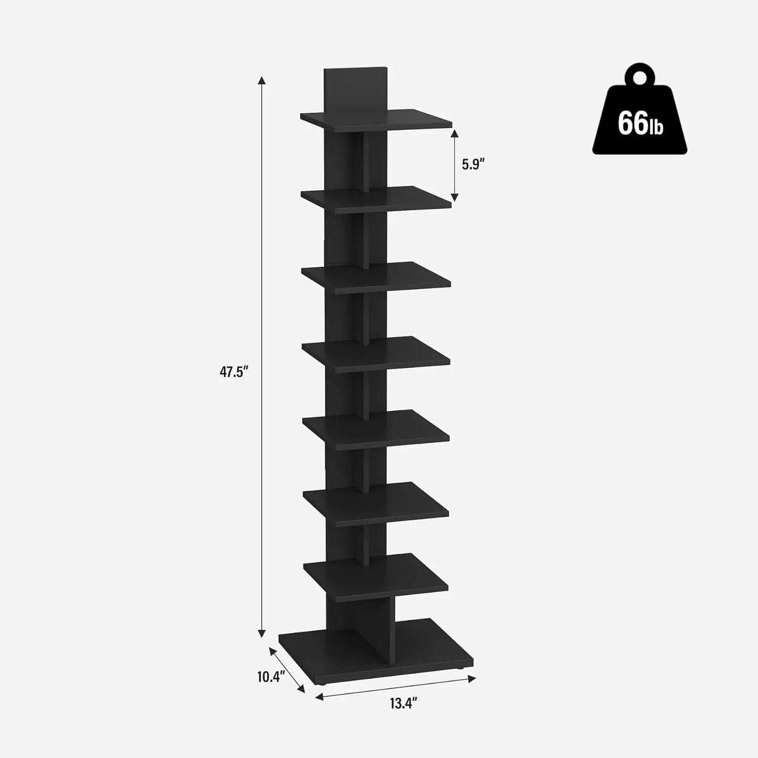 Vertical 8 Tier Bookshelf Black For Small Spaces Bookcase from PriceLows™