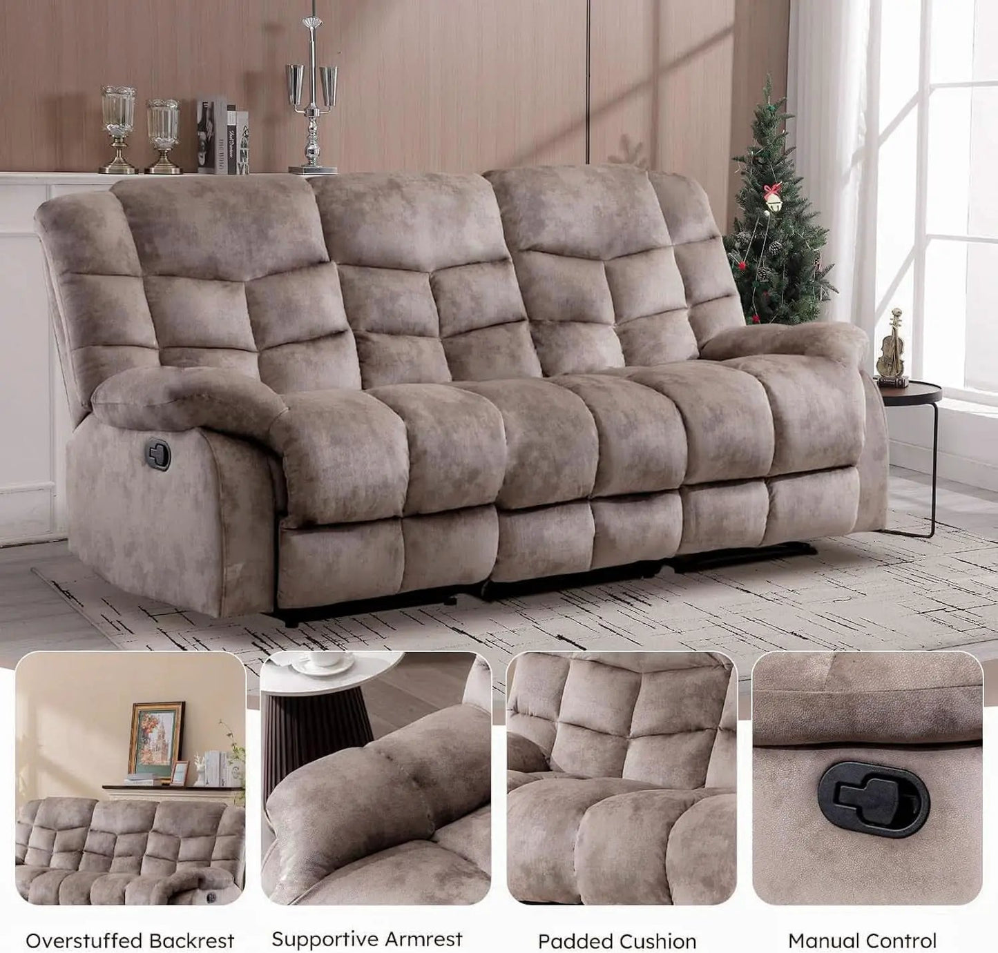 Manual Recliner Sofa Set Memory Foam Cushions Brown from PriceLows™