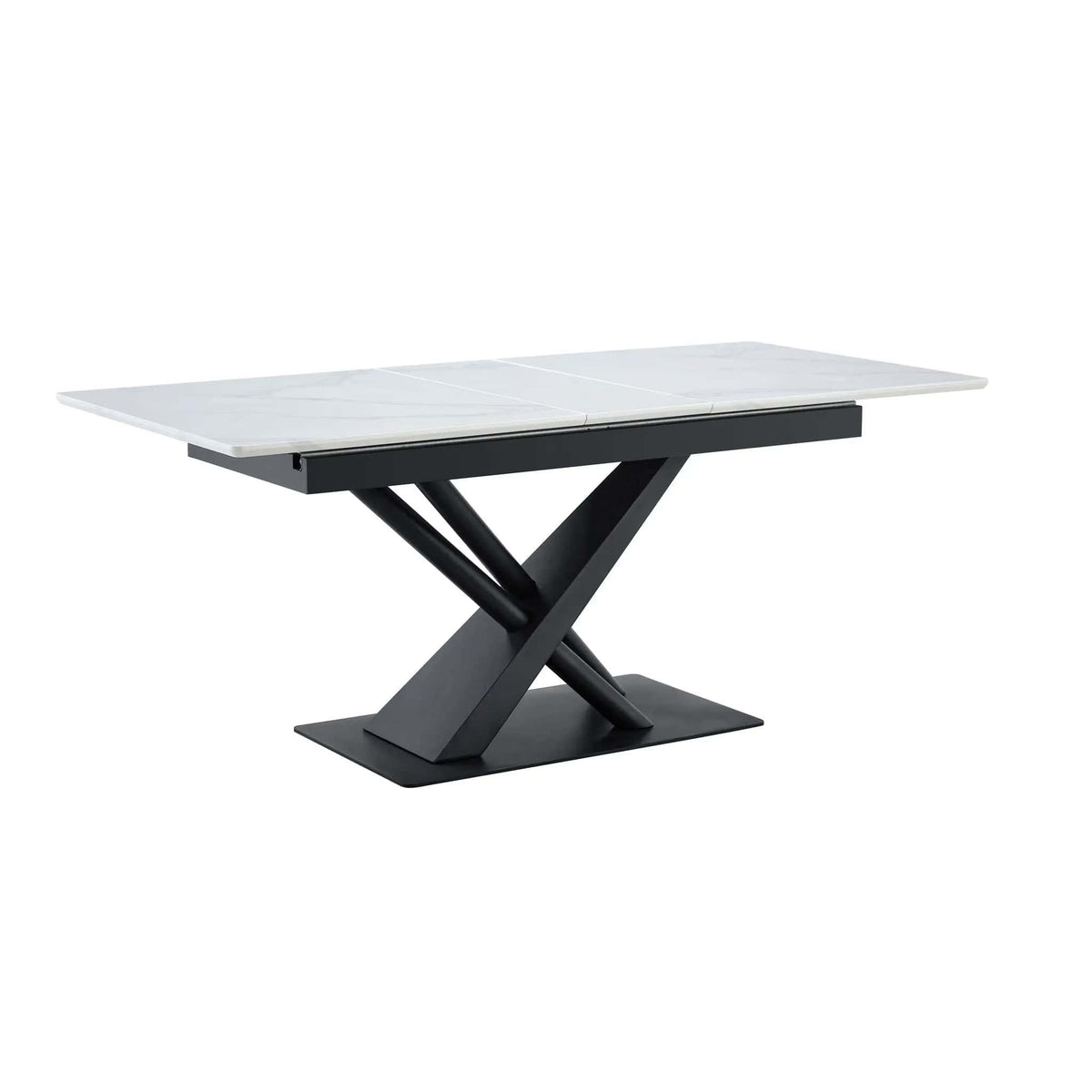 Dining Table With Geometric X Frame For Kitchen Or Dining Room White Marble | 70.98 x 33.5 x 29.7 in | Marble & Iron | Dining Room